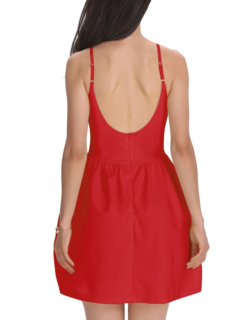 FANCYINN Women's Summer Short Dress Graduation Spaghetti Strap Backless Party Dresses with Pockets Dark Red S - Image 4